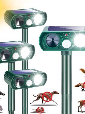 4 Pack Solar Ultrasonic Animal Repellent Outdoor,Squirrel Racoon Fortress Pro De